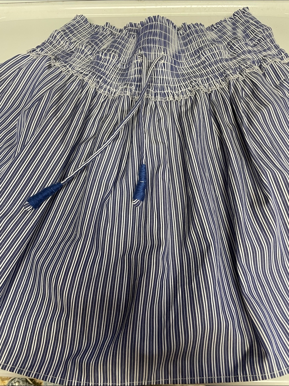 EUC Sundays by wearesundays blue Striped Smocked Waist Skirt with pockets, S